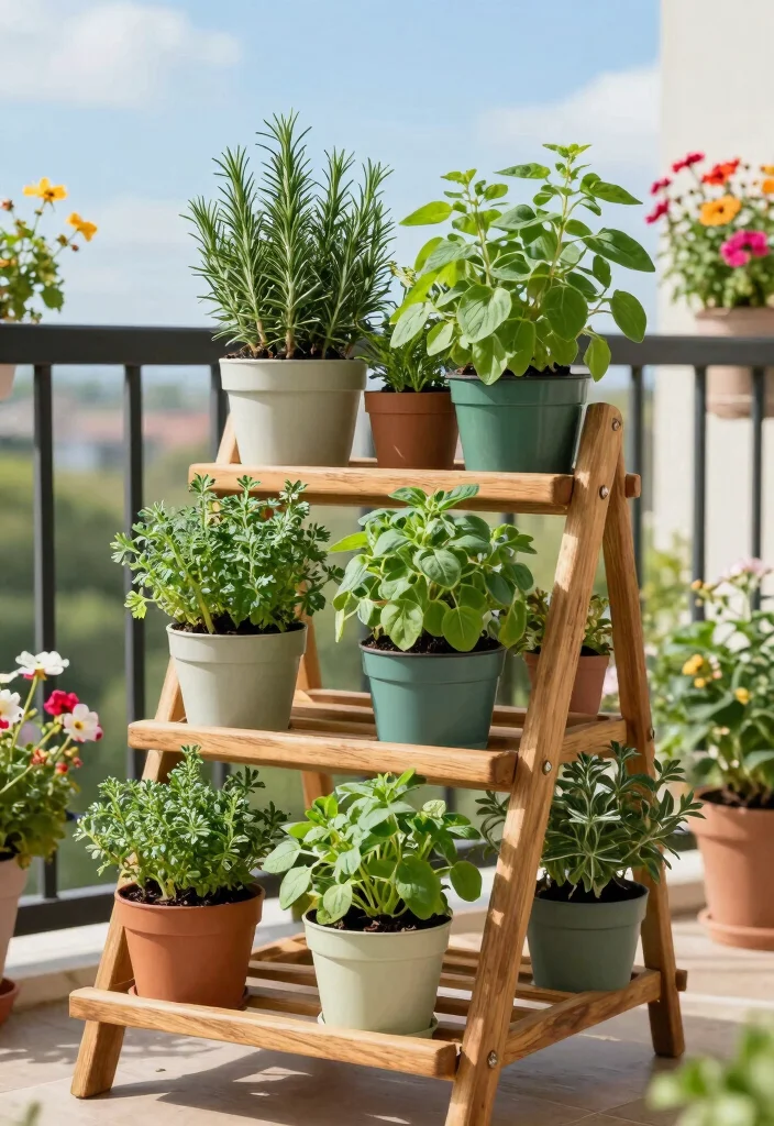 18 Herb Gardens for Tiny Apartment Balconies - 2. Tiered Plant Stand 1