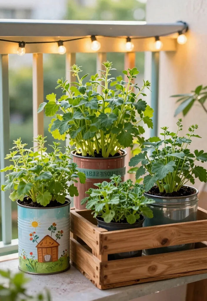 18 Herb Gardens for Tiny Apartment Balconies - 4. Recycled Container Gardens 1