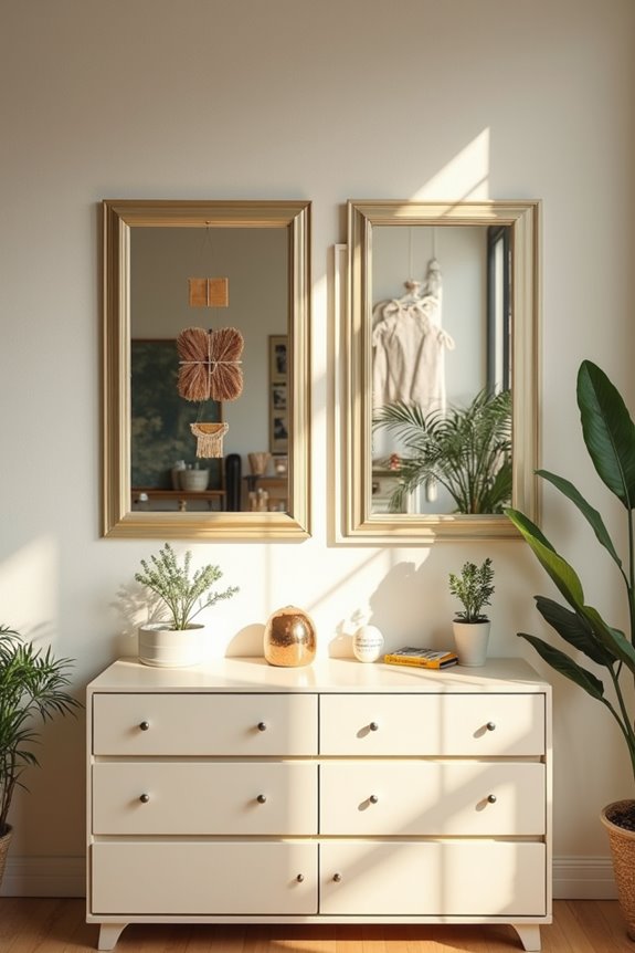 two dresser mirrors united wall display