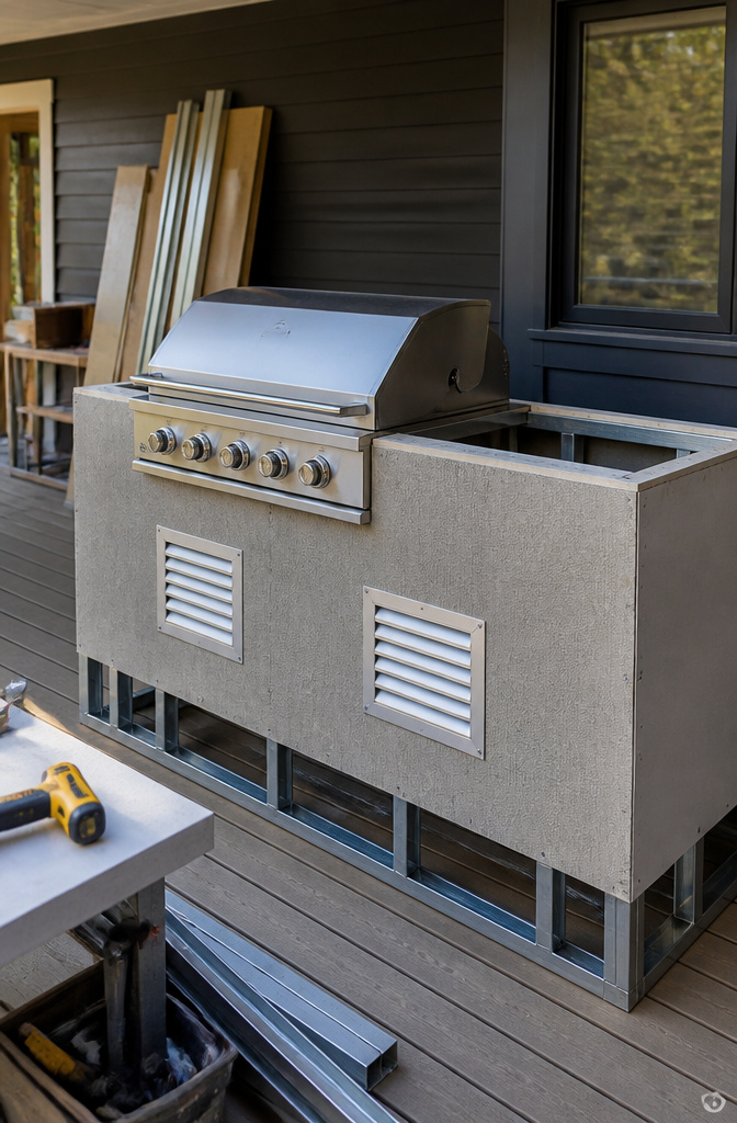 Louvered aluminum vents installed in concrete board for ventilation.