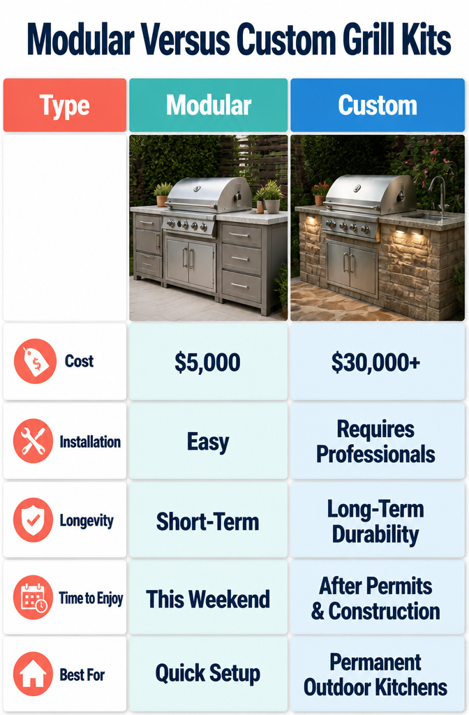 Comparison of modular and custom grill station options.