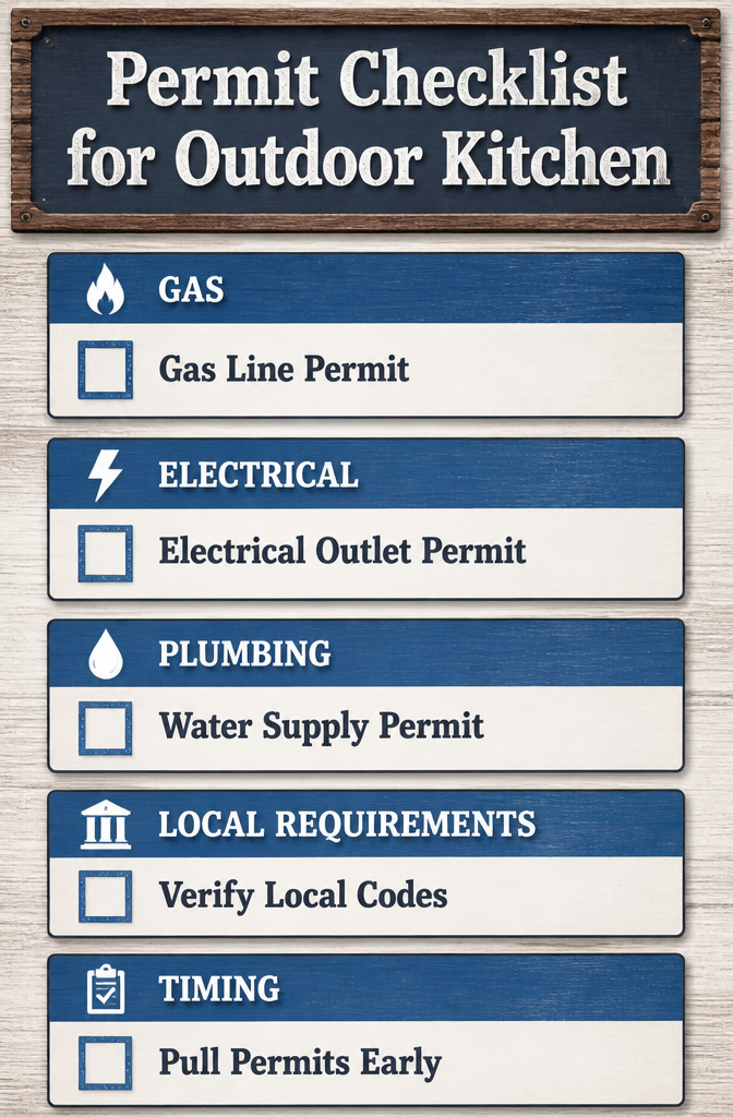 Checklist for permits required for an outdoor kitchen installation.