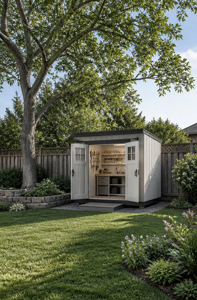 Moderna shed with a 10' × 10' footprint and organized interior.