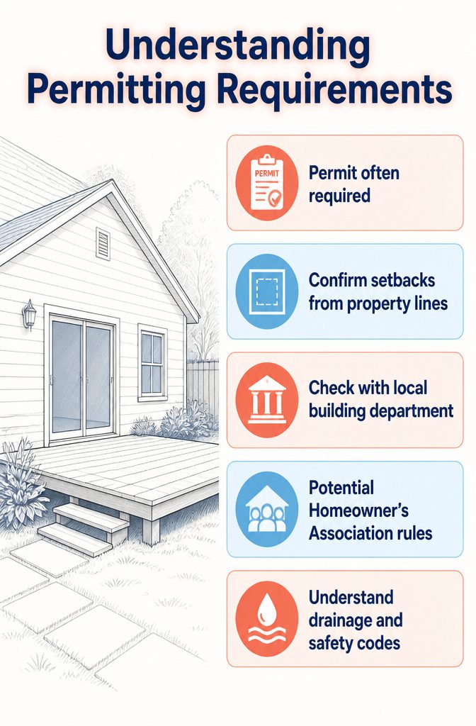 Information image detailing permitting requirements for building a deck.