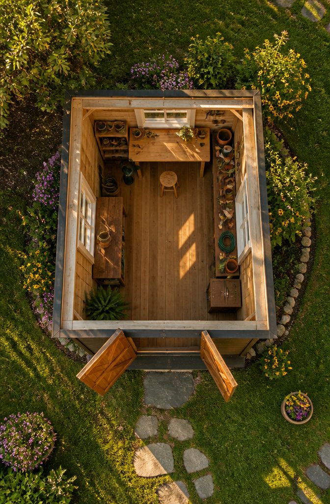 ShedMaster Meadowview with large windows and barn door.